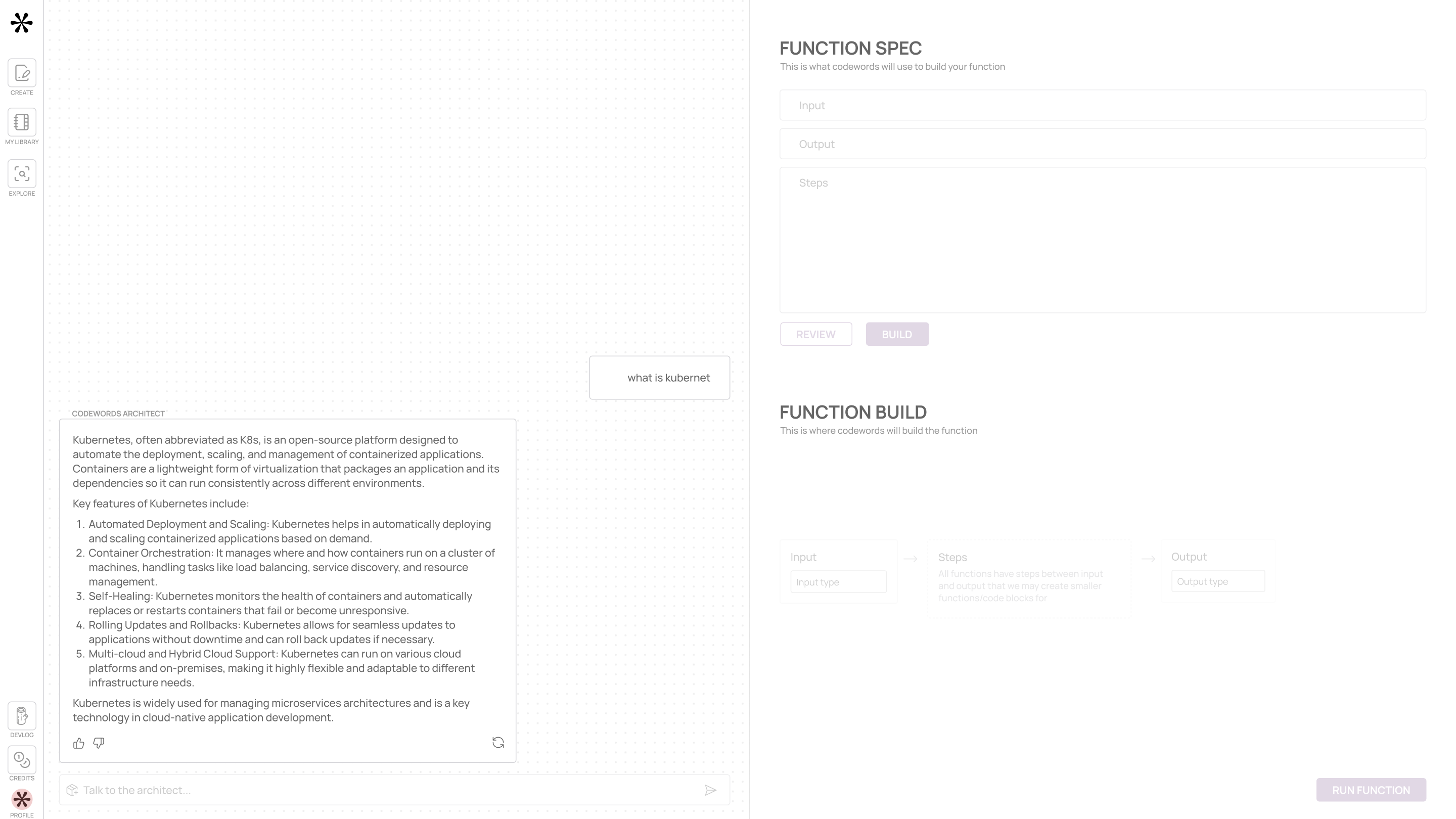 Codewords Architect interface