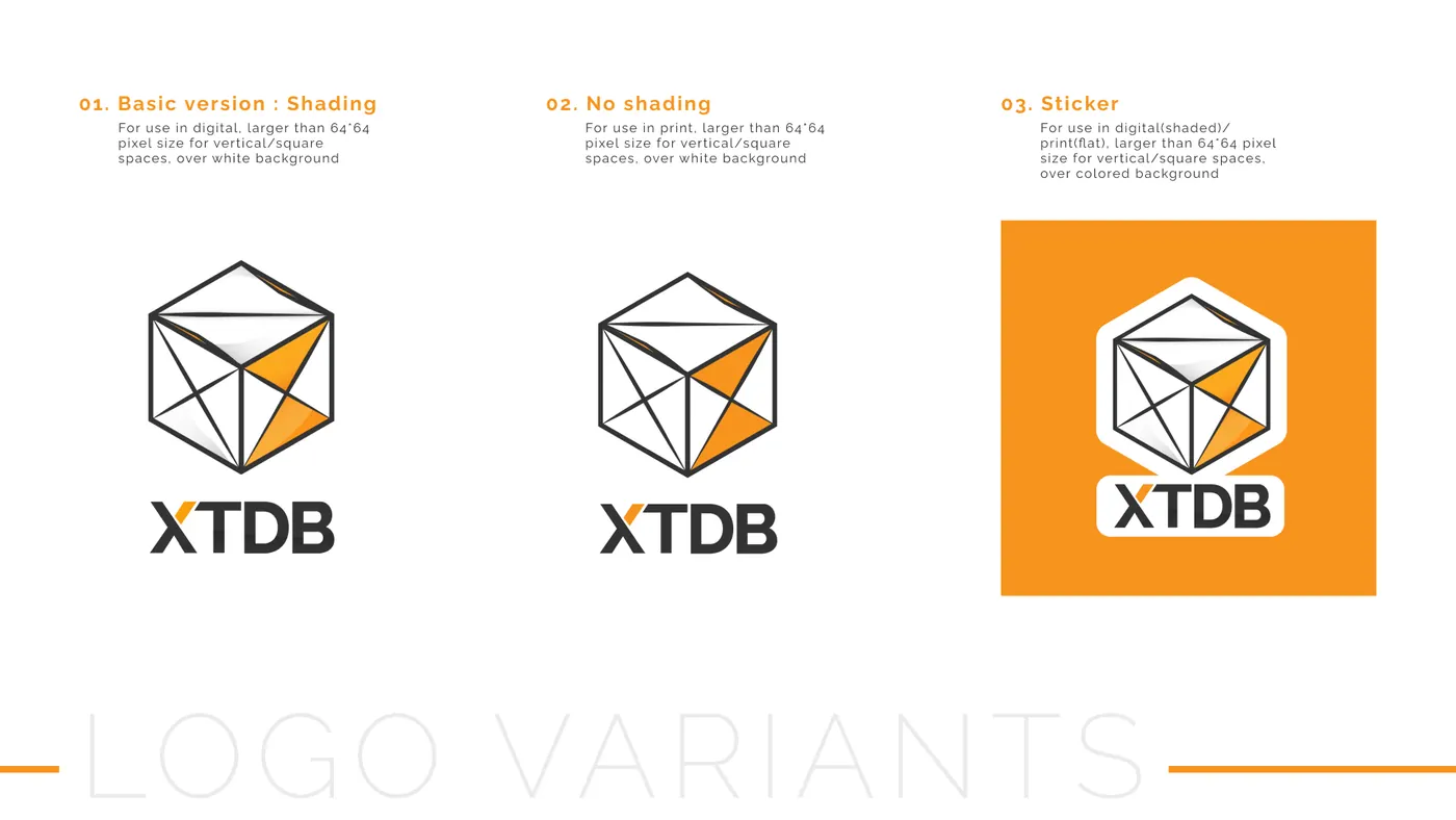 XTDB logo variants — basic, no-shading, sticker
